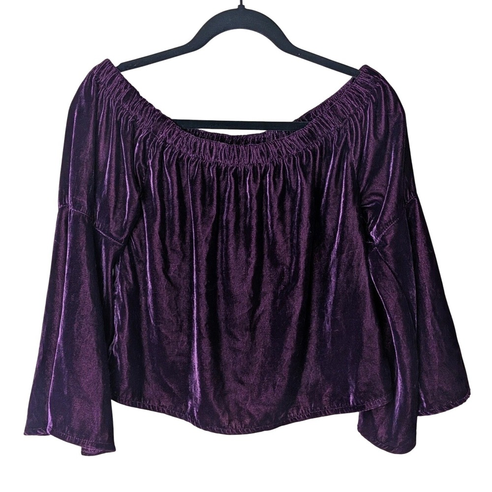Hollister‎ Top Purple Velvet Off Shoulder Bell Sleeve Boho Whimsigoth Fairycore
